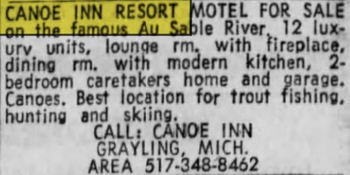 Gates Au Sable Lodge (Canoe Inn) - Oct 1968 Ad (newer photo)